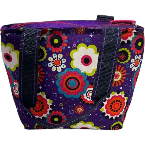 Igloo Floral Lunch Tote Bag Purple Insulated Zip Top Cooler Travel Carry Case - Picture 3 of 12